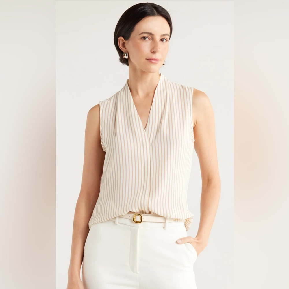 Elegant Beige Sleeveless Blouse